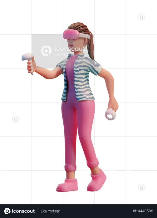 Chica con casco de realidad virtual  3D Icon