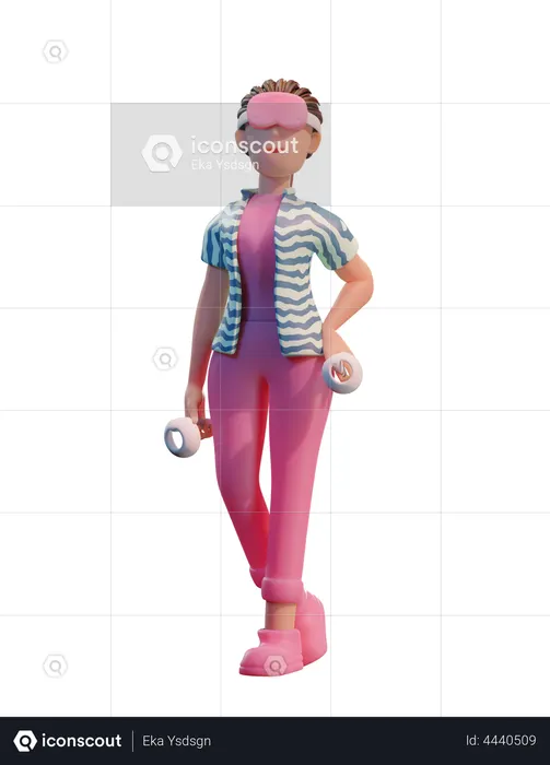 Chica con casco de realidad virtual  3D Icon