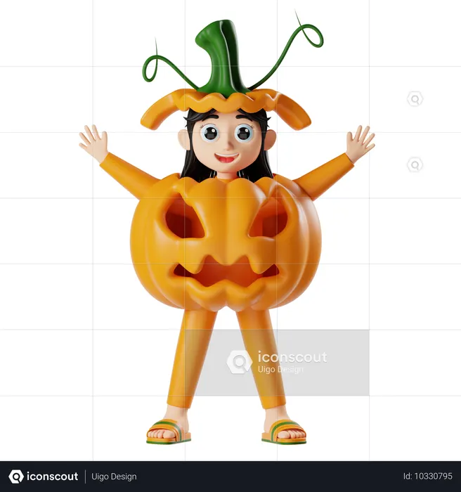 Chica con disfraz de calabaza para Halloween  3D Icon