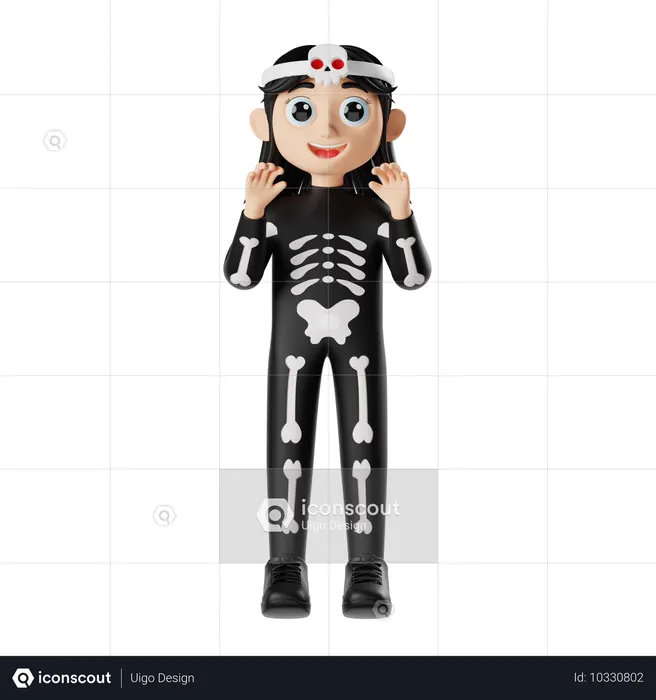 Chica con disfraz de calavera para Halloween  3D Icon