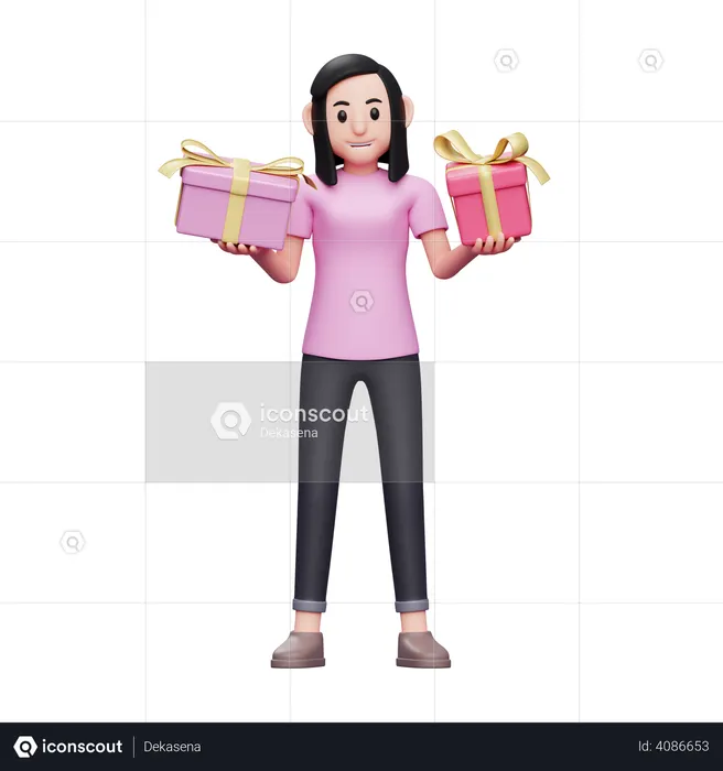 Chica con dos regalos de San Valentín  3D Icon