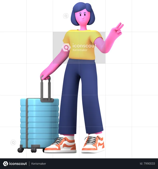 Chica con equipaje  3D Icon