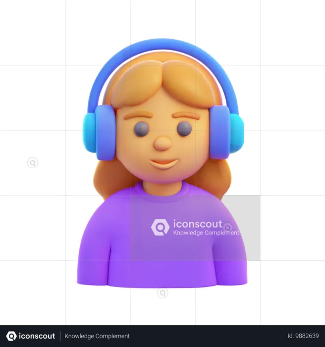 Chica con hedphones  3D Icon