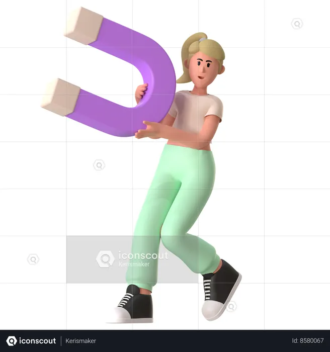 Chica con imán haciendo público objetivo  3D Icon