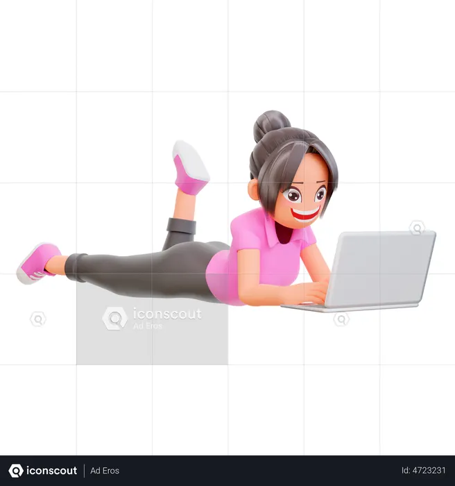 Chica con laptop estudiando en un curso en línea  3D Icon