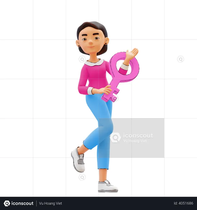 Chica con clave de éxito  3D Illustration