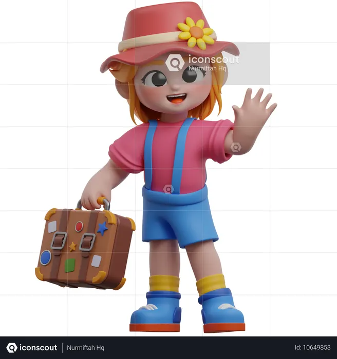 Chica con maleta de viaje  3D Icon