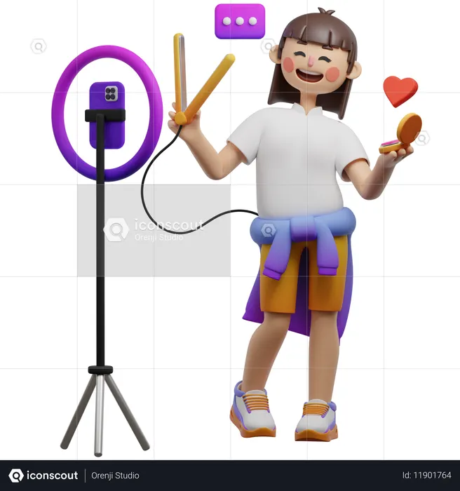 Chica con producto probando en vivo  3D Icon