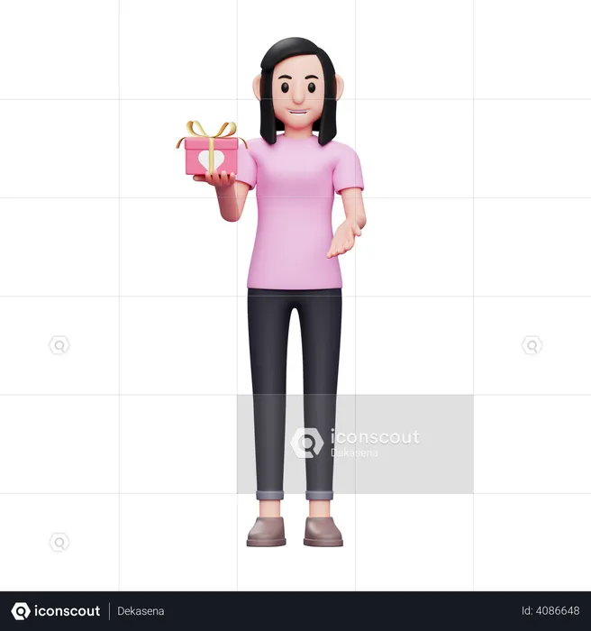 Chica con regalo de san valentín  3D Icon