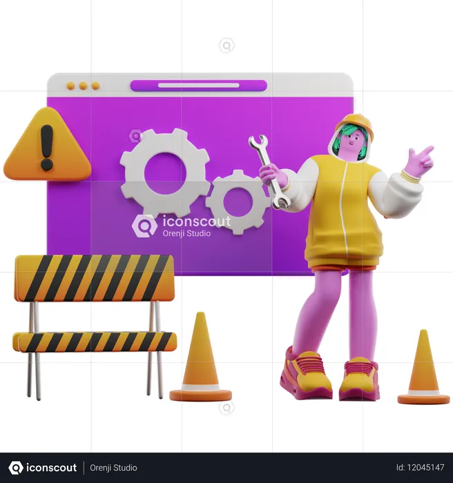 Chica con sitio web en mantenimiento  3D Icon