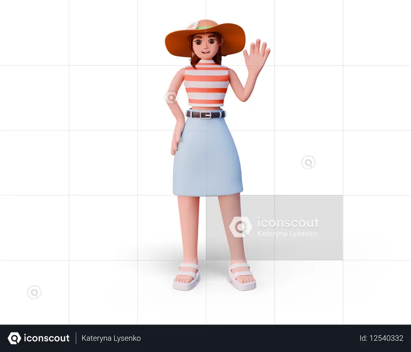 Chica con sombrero saludando con la mano  3D Icon