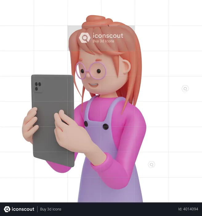 Chica con tableta  3D Icon