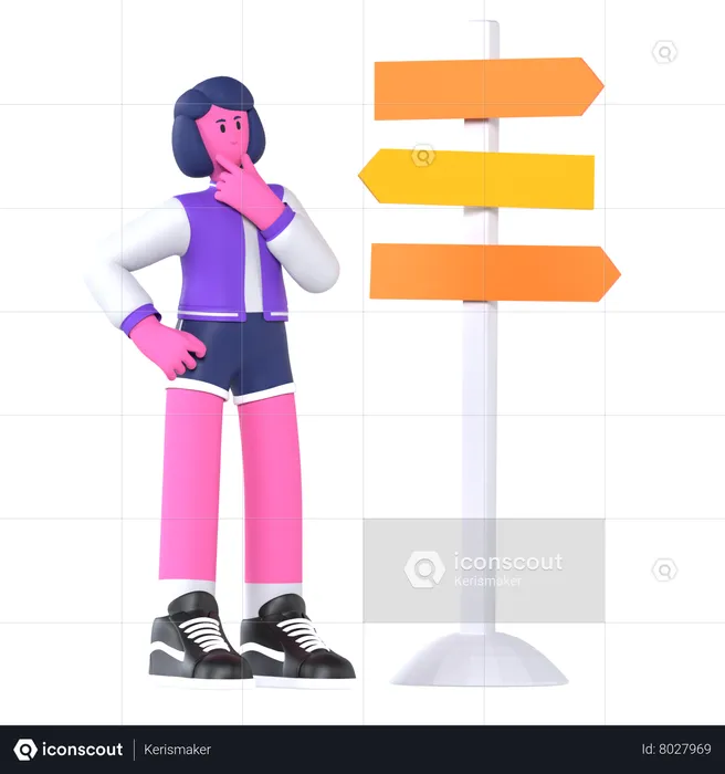 Chica confundida acerca de la dirección  3D Illustration