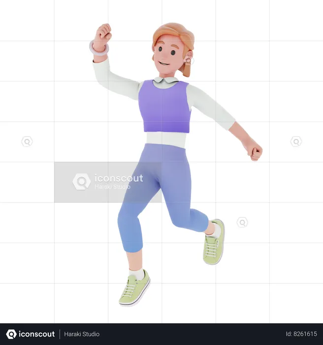 Chica corriendo y celebrando el éxito  3D Illustration