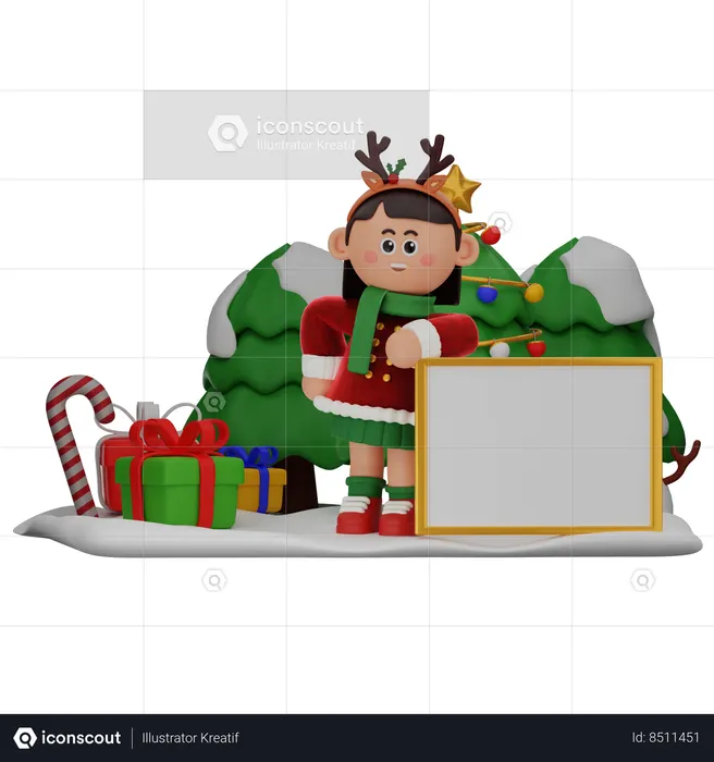 Chica De Pie Cerca De La Pizarra  3D Icon