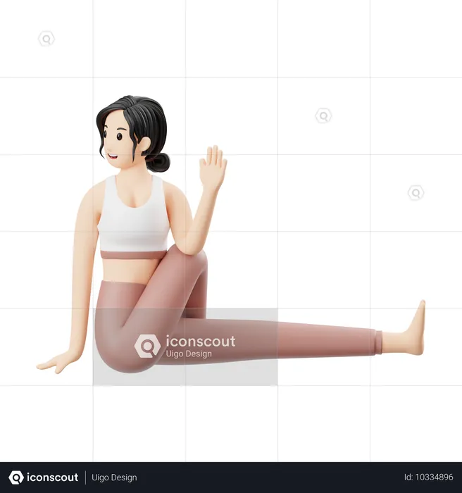 Chica de yoga haciendo torsión sentada  3D Illustration