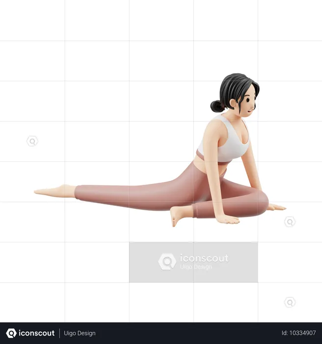 Chica de yoga haciendo la postura de la paloma  3D Illustration