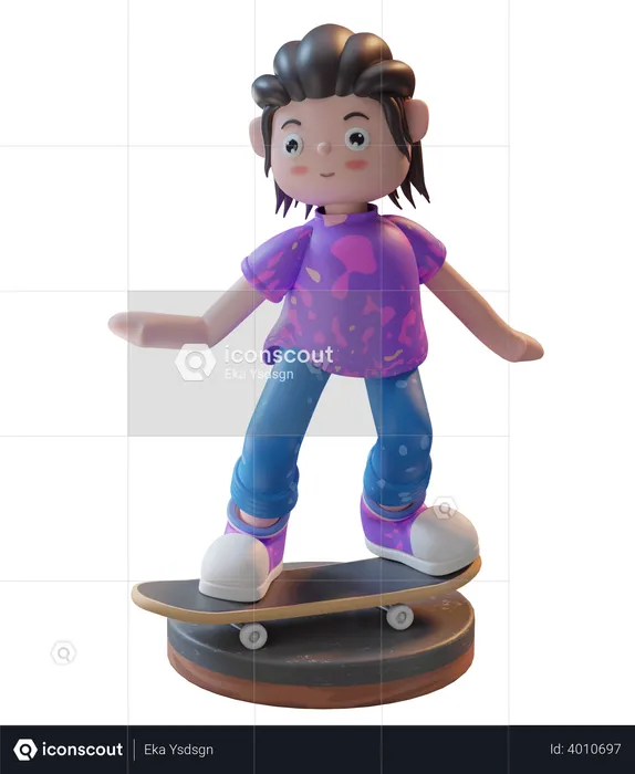 Chica en patineta  3D Illustration