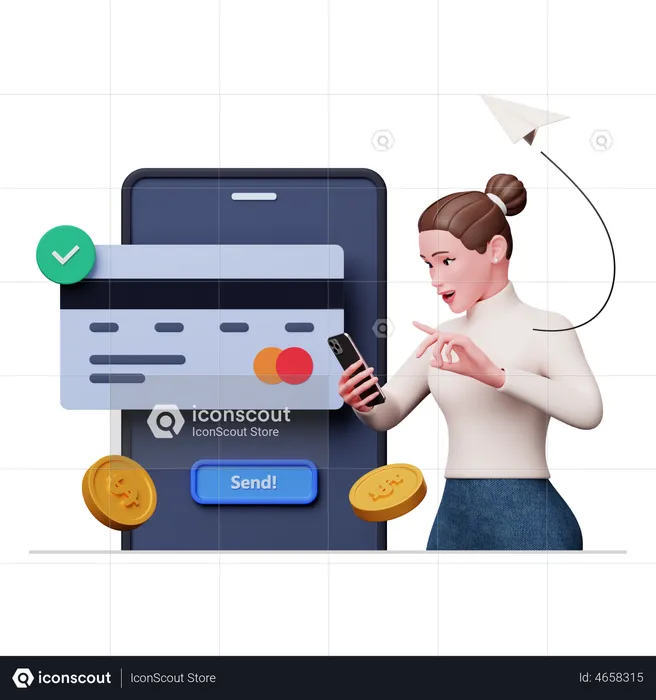 Chica enviando dinero  3D Illustration