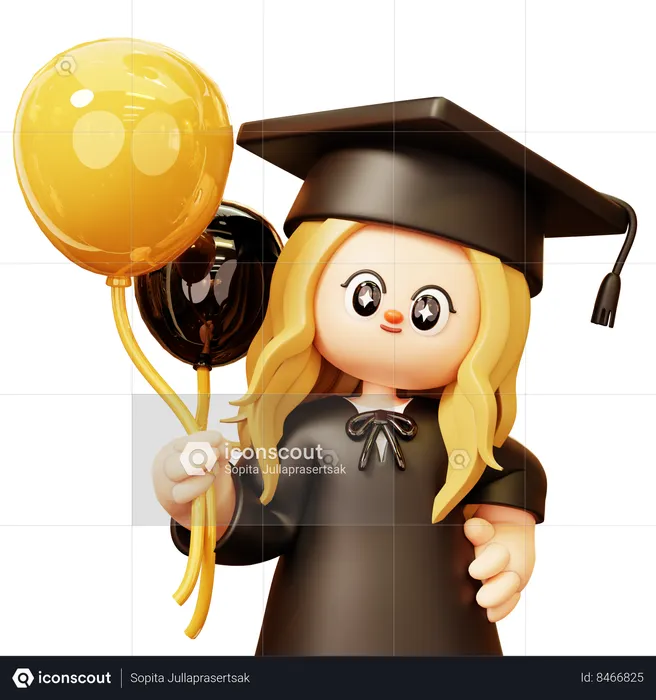 La chica disfruta de la fiesta de graduación  3D Icon