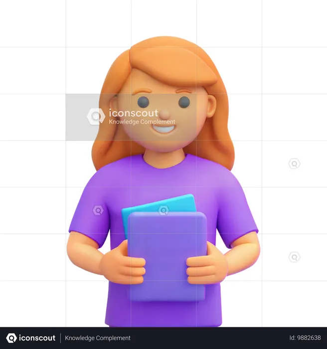 Chica estudiante sosteniendo libros  3D Icon