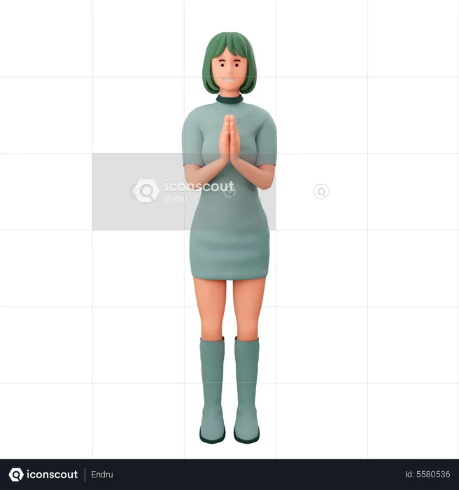 Niña haciendo namaste  3D Illustration