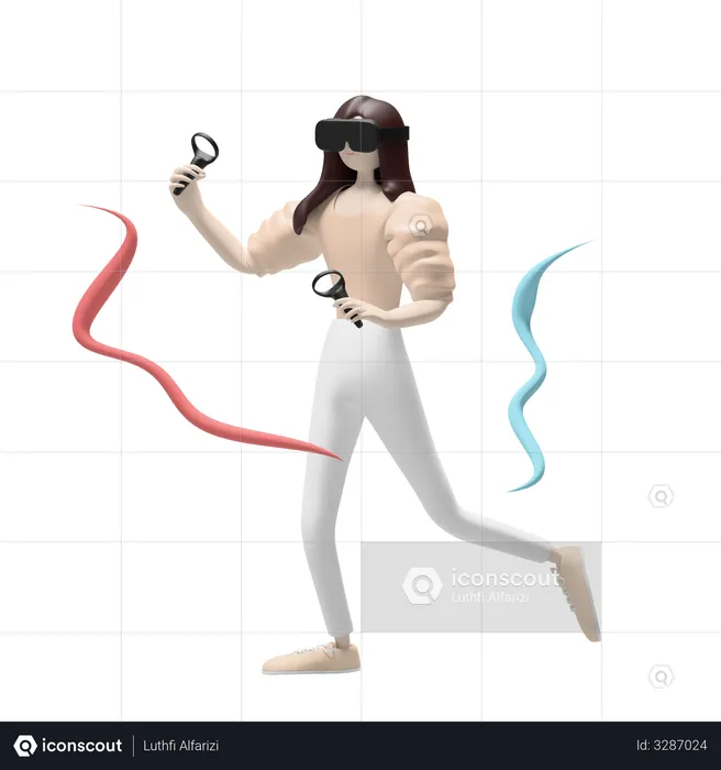 Chica usando tecnología vr  3D Illustration