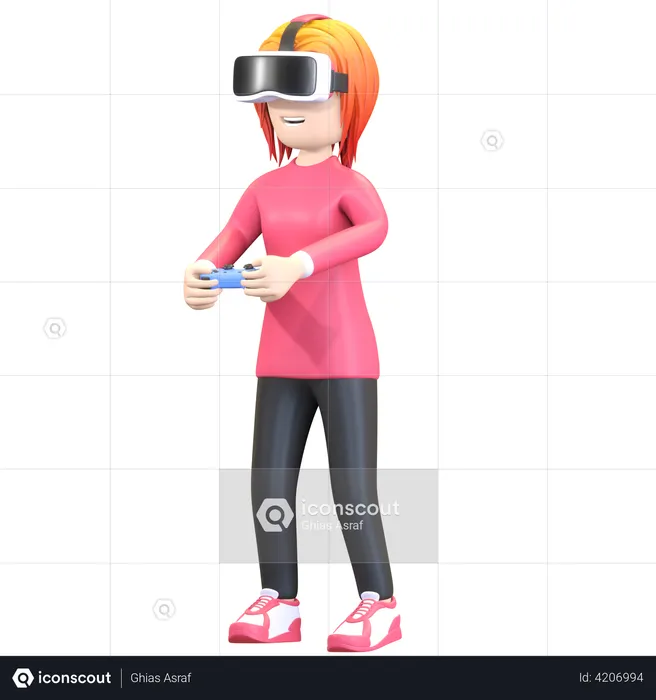 Chica jugadora virtual  3D Illustration