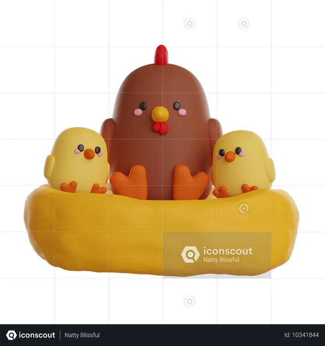 Chicken And Chickens  3D Icon