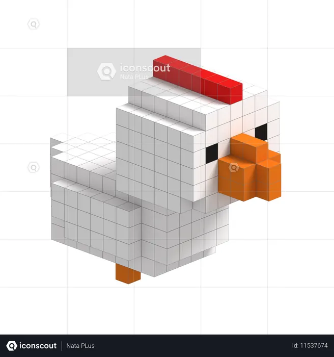 Chicken Cute Voxel Art  3D Icon