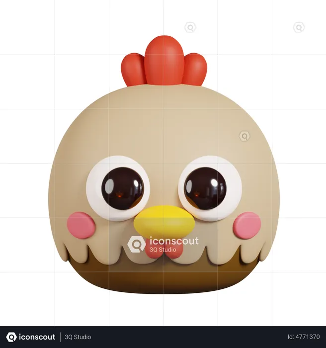 Chicken Hen Face Emoji 3D Illustration