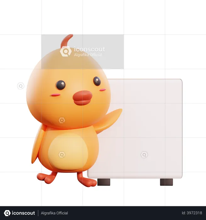 Chicken Holding Placard  3D Illustration