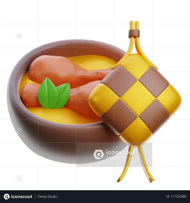 Hühnchen-Opor und Ketupat  3D Icon