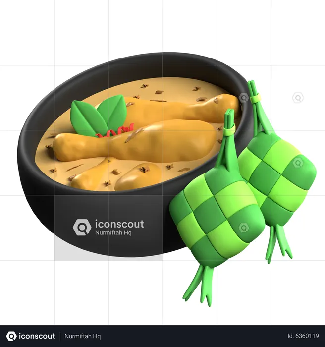 Chicken Opor And Ketupat  3D Icon