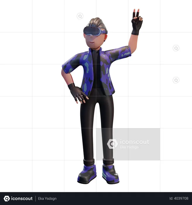 Chico con tecnología VR  3D Illustration