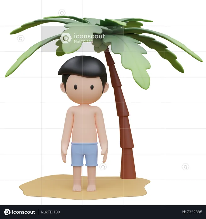 Chico lindo parado en la playa en verano  3D Illustration