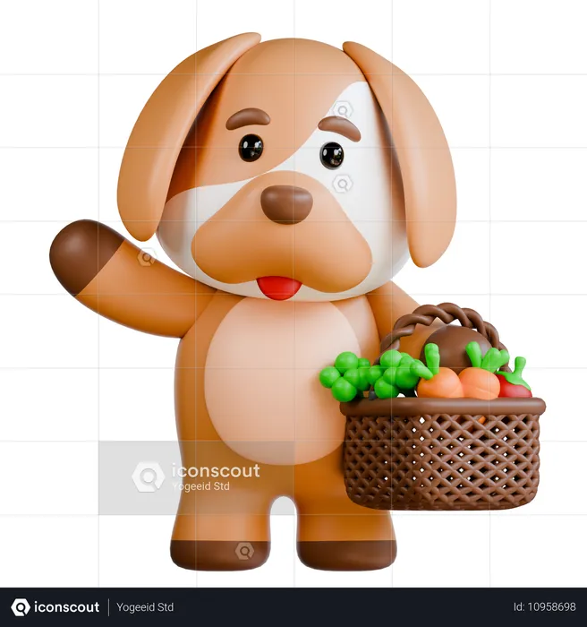 Chien avec légumes  3D Illustration