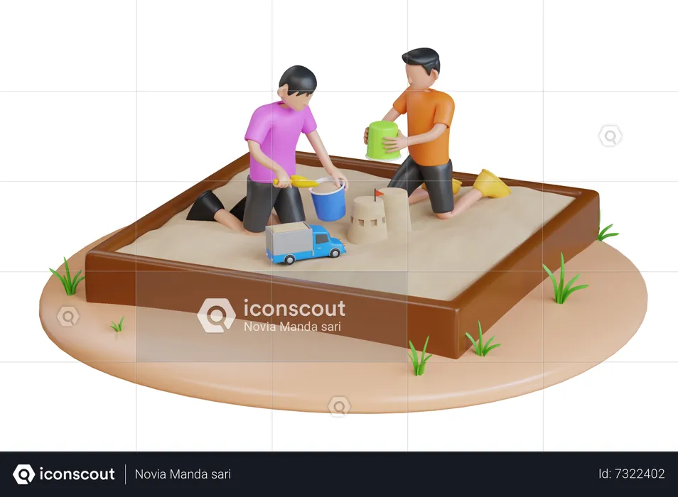 Children playing in the sandbox  3D Illustration