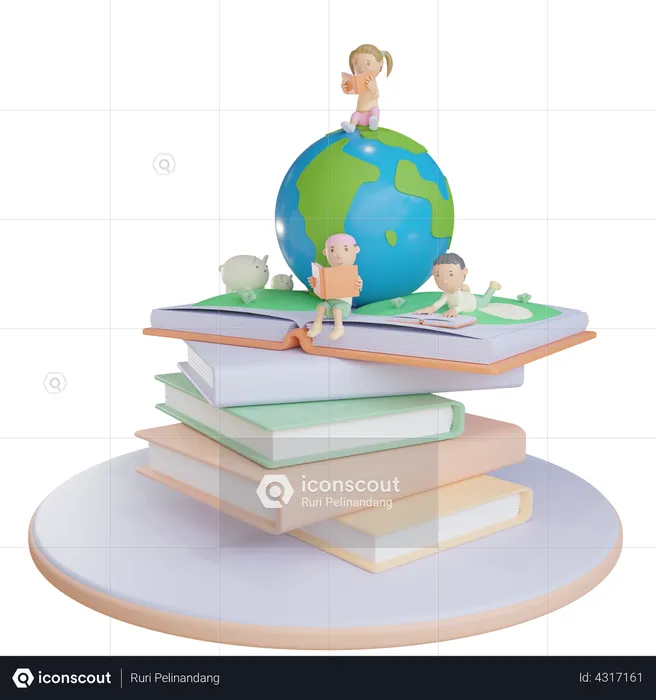 Children reading book  3D Illustration