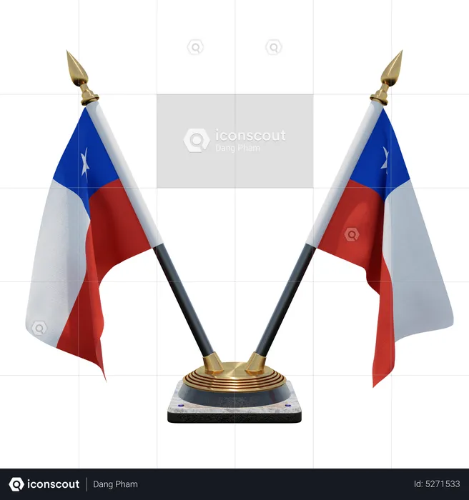 Chile Double (V) Desk Flag Stand Flag 3D Icon