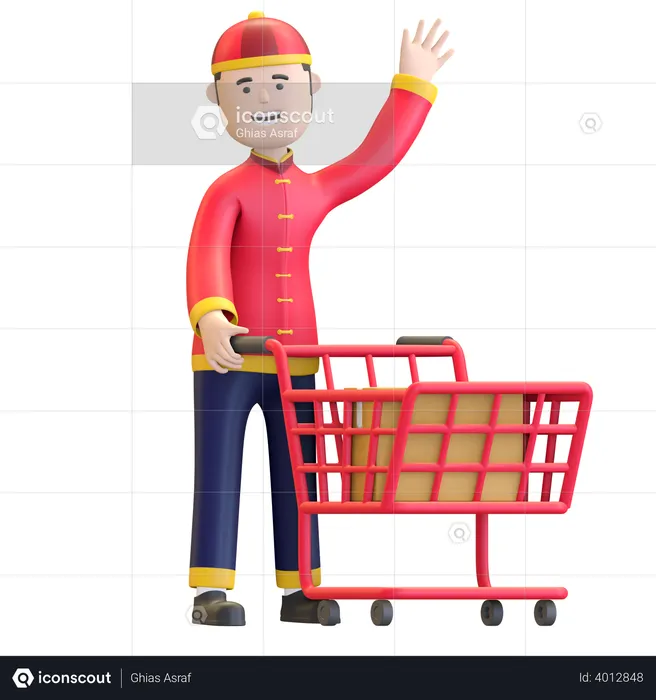 Chinese Boy doing Chinese new year shopping  3D Illustration