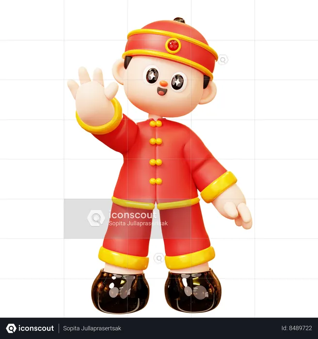 Chinese Boy Greeting  3D Illustration