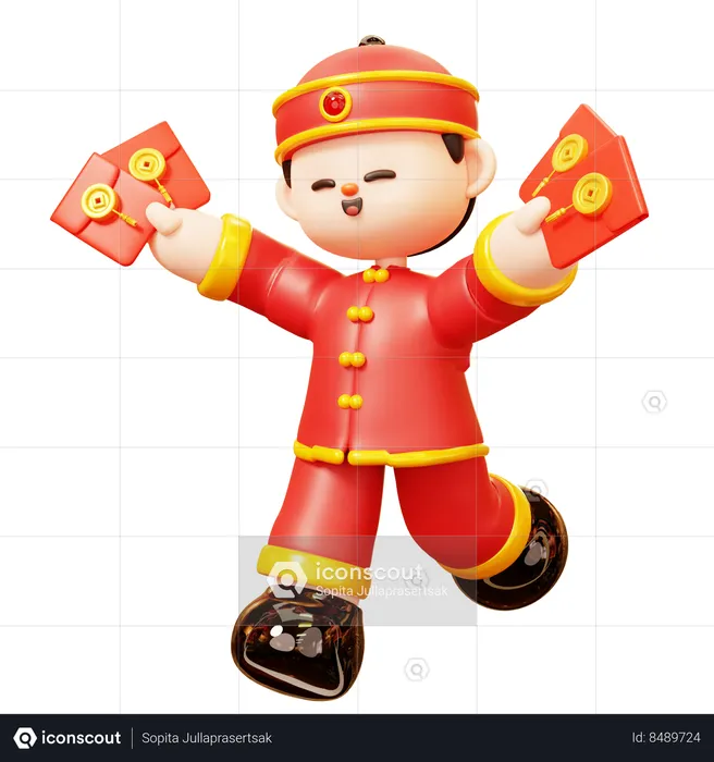 Chinese Boy With Angpao  3D Illustration