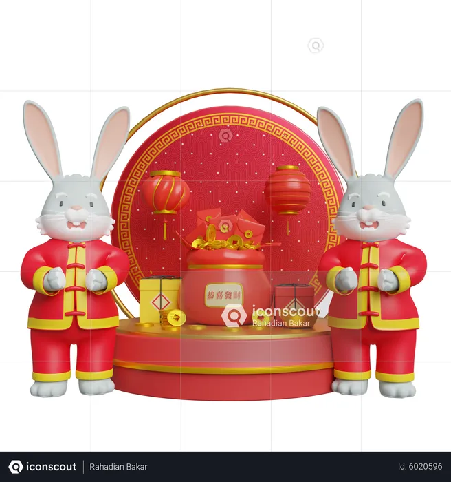 Chinese Bunny Celebration New Year  3D Illustration