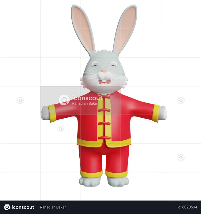 Chinese Bunny Giving Standing Pose  3D Illustration