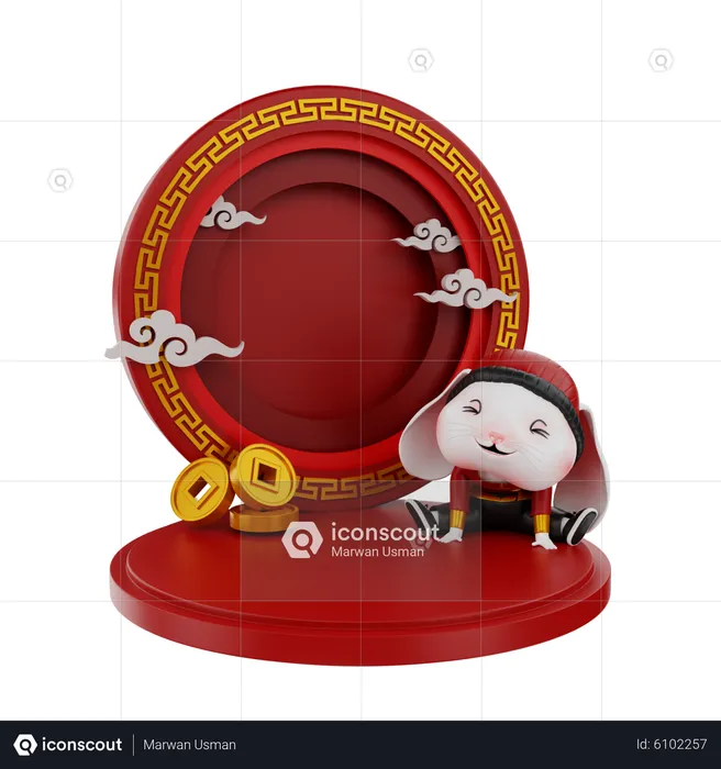 Chinese Bunny On Podium  3D Illustration