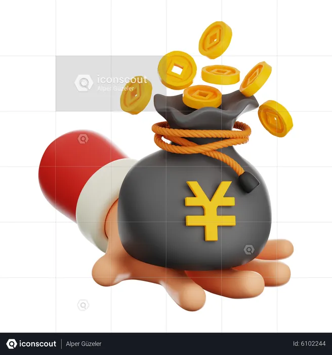 Chinese Coin Bag In Hand  3D Icon