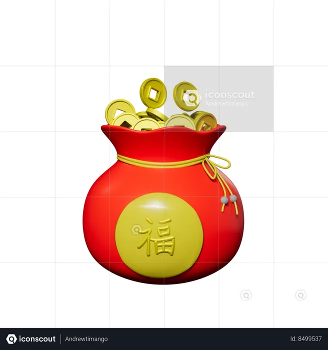 Chinese Coins Bag  3D Icon