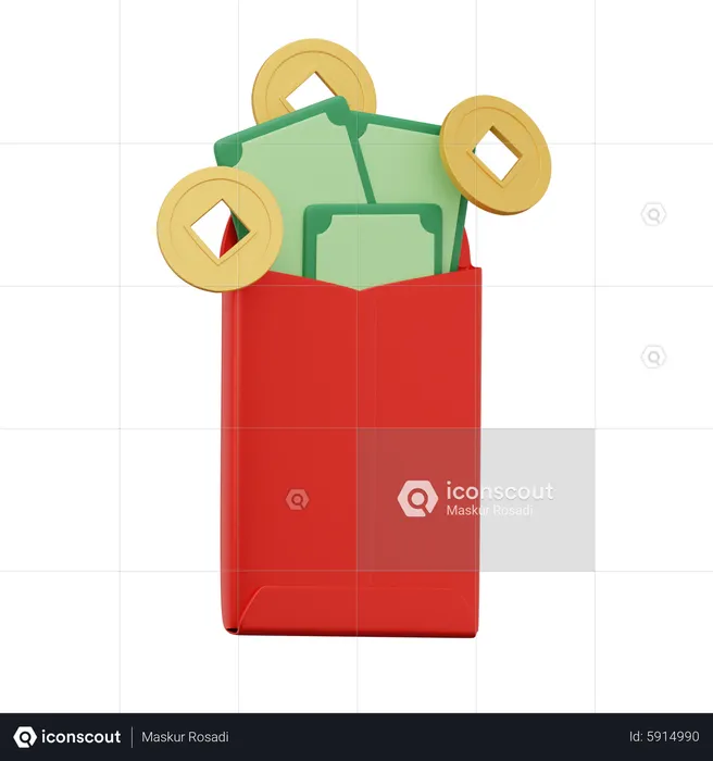 Chinese Coins Envelope  3D Icon