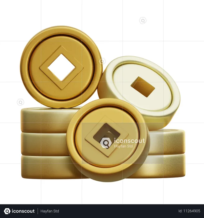 Chinese Coins Stack  3D Icon